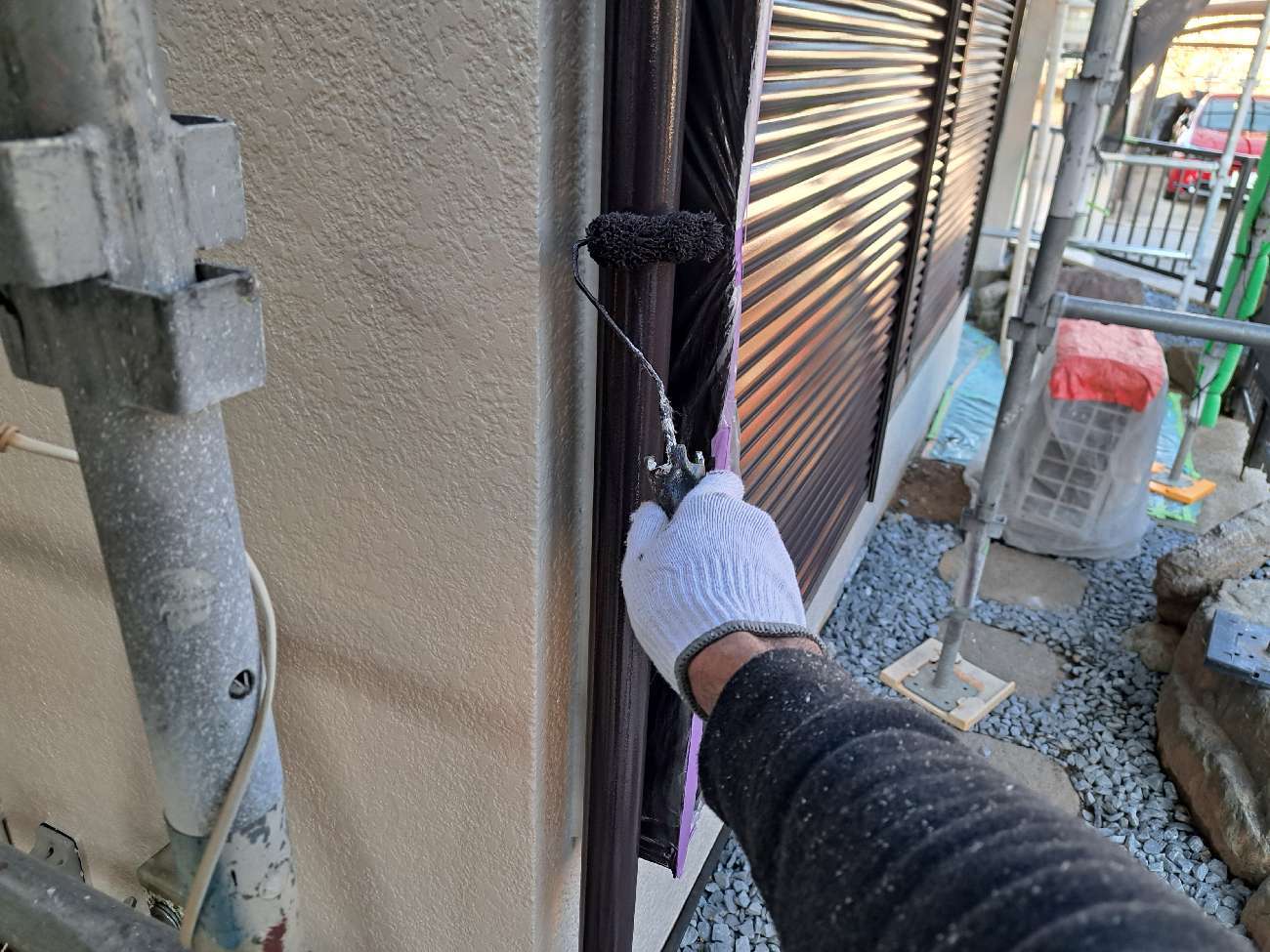 柏市シャイン　柏市外壁塗装　モルタル外壁　セラコートアクア　シーリング　コーキング 大工工事　Uカット