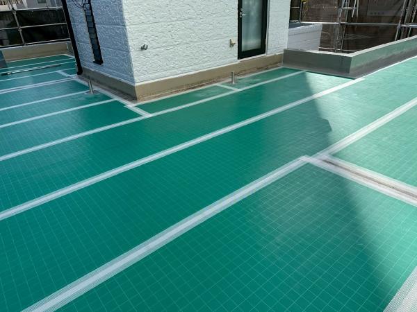 柏市　外壁屋根塗装工事のシャイン　大成パルコン　陸屋根　屋上　　防水工事　通気緩衝工法　断熱ブロック　通気緩衝工法