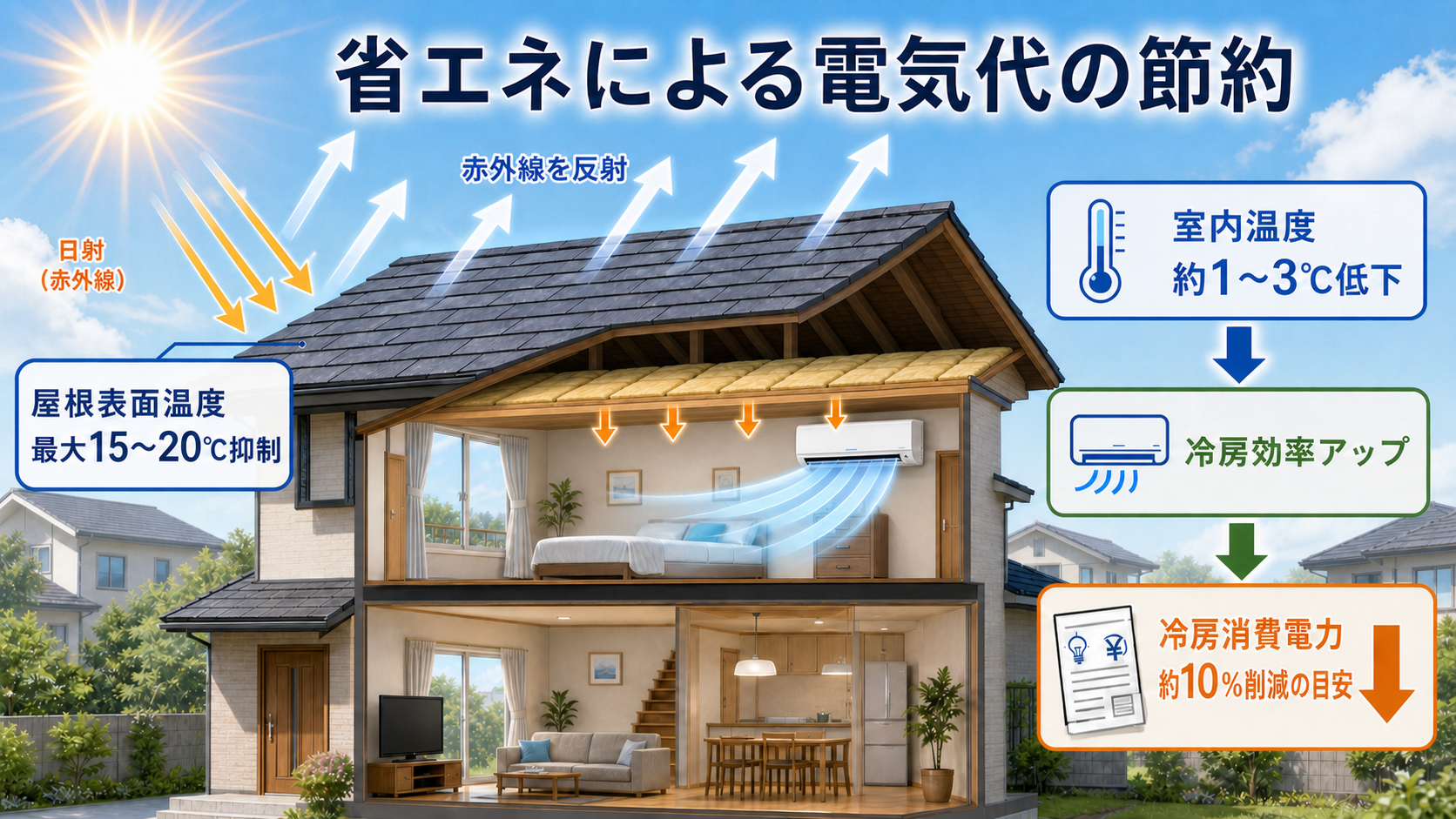 柏市　外壁屋根塗装工事のシャイン　遮熱塗装　省エネによる電気代節約ができる説明画像