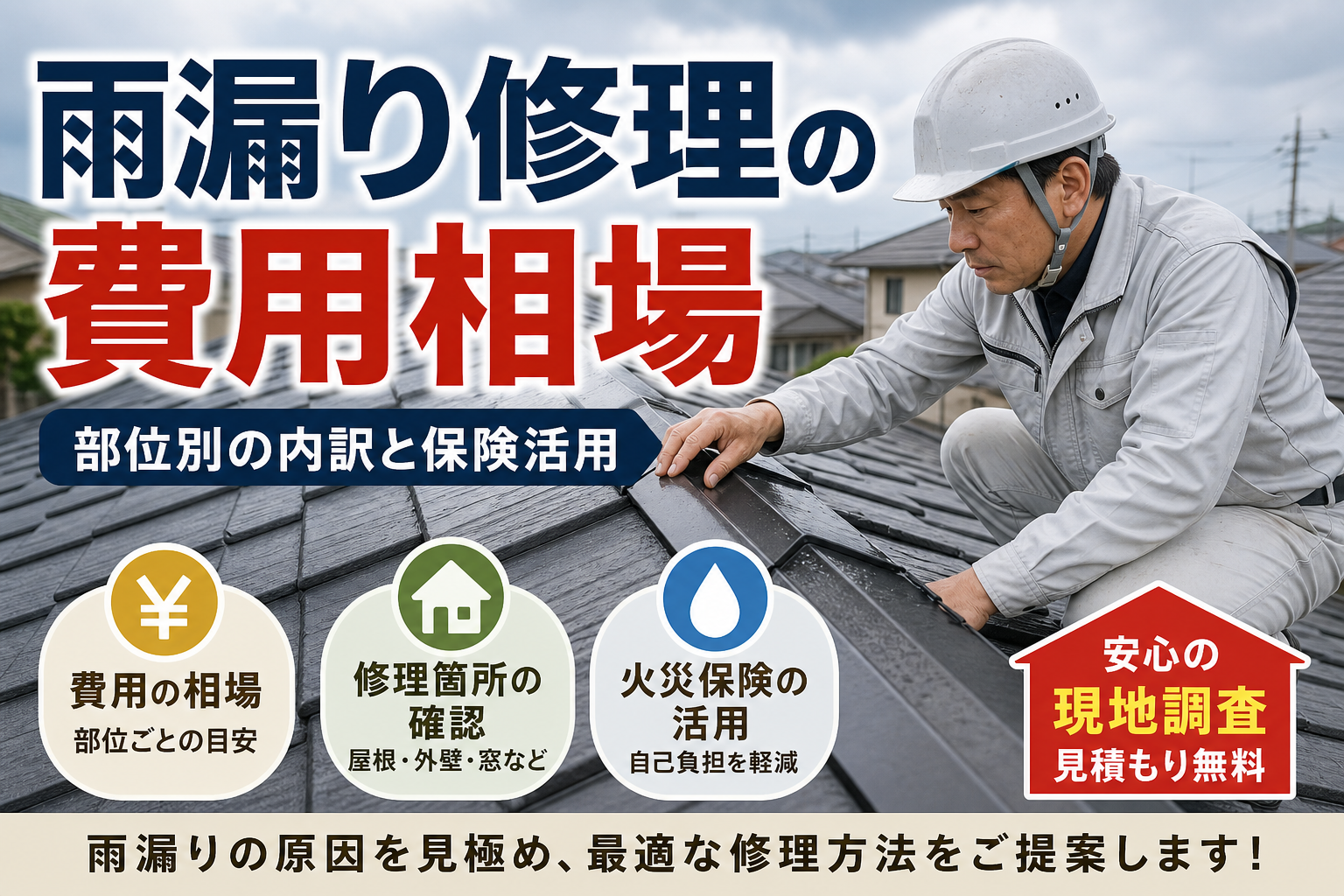 雨漏り修理費用の相場｜部位別内訳と保険活用法【2026】