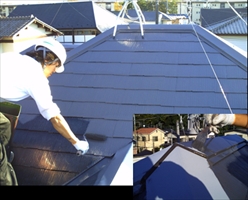 千葉県柏市和田様邸の外壁塗装と屋根塗装工程：中塗り（ルミステージ）