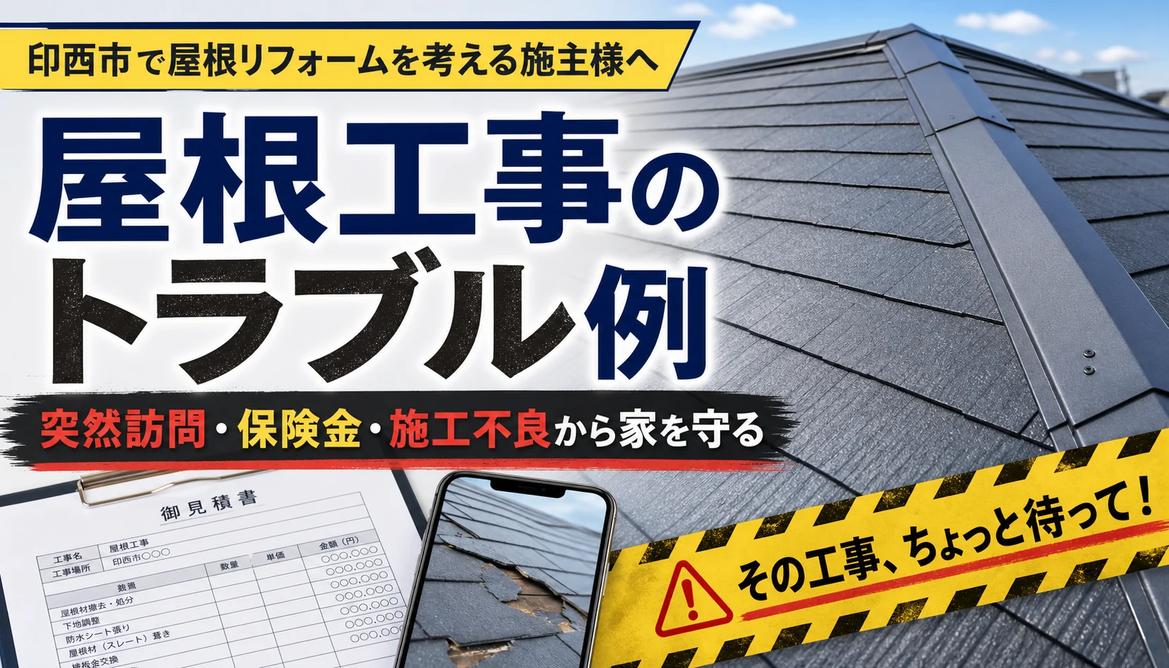 印西市で屋根工事のトラブル例を確認するためのトップ画像