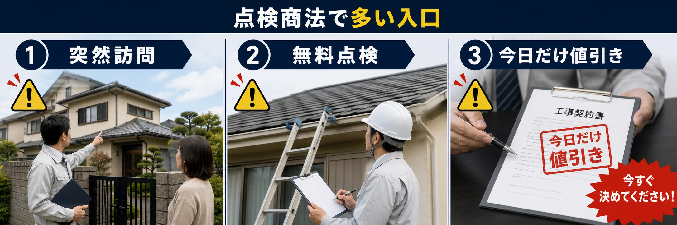 印西市の屋根工事で突然訪問と無料点検と今日だけ値引きに注意する図解