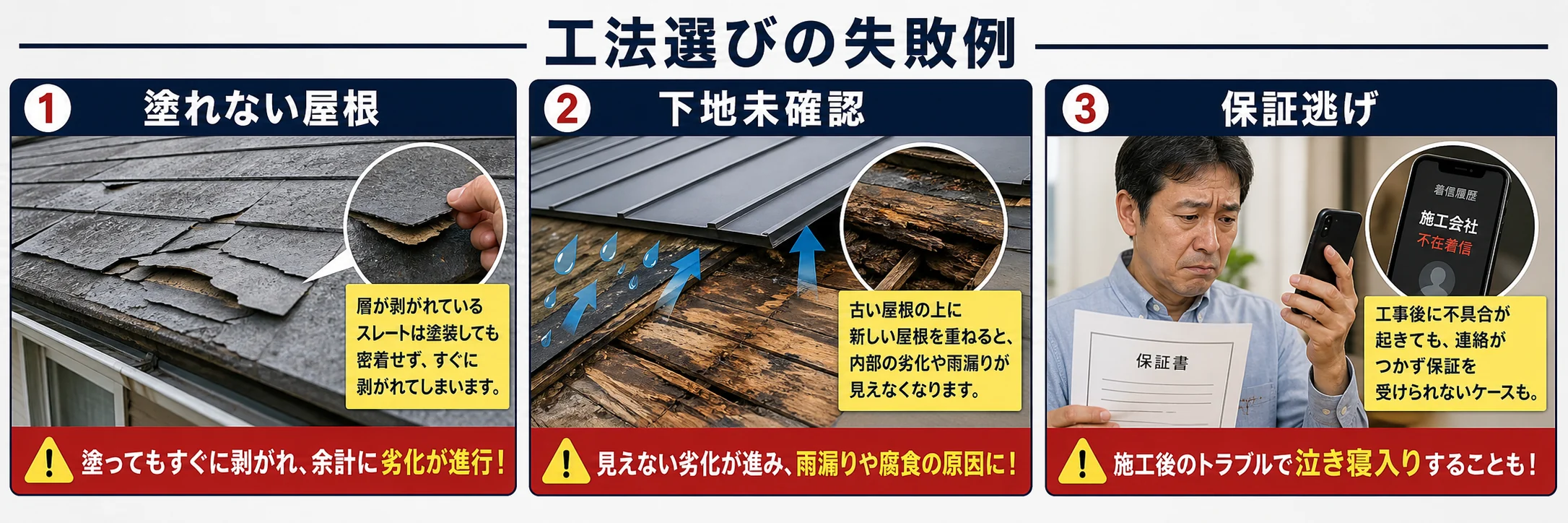印西市の屋根工事で塗れない屋根や下地未確認や保証逃げに注意する図解