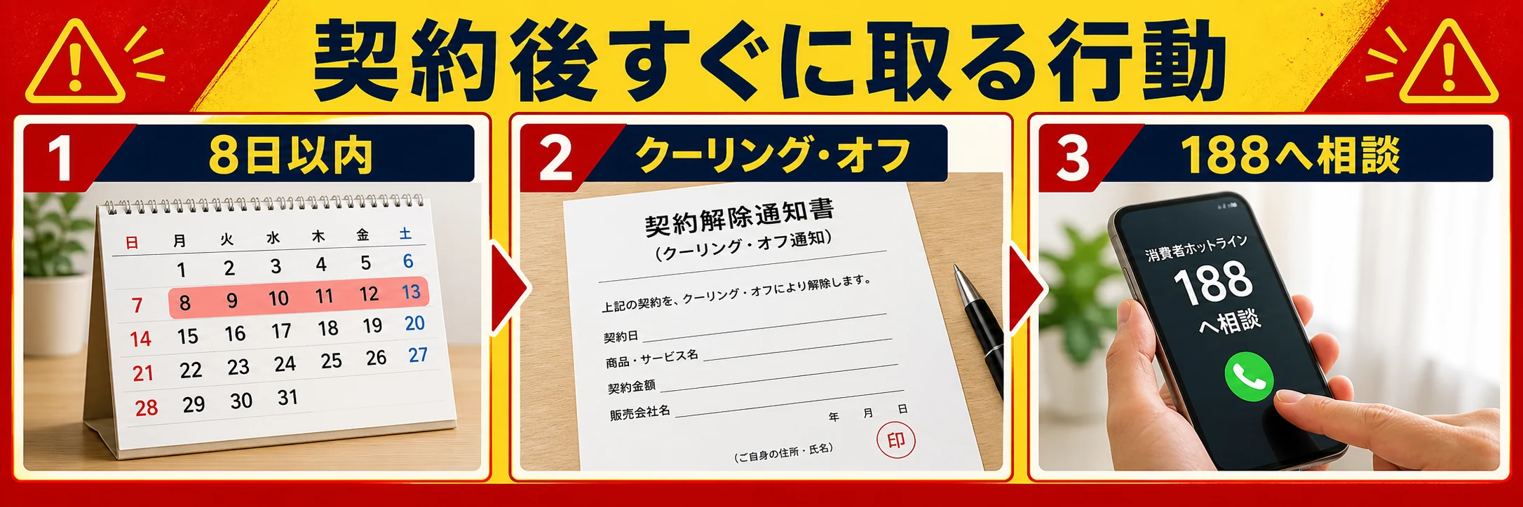 印西市の屋根工事で契約後に8日以内やクーリングオフや188相談を確認する図解