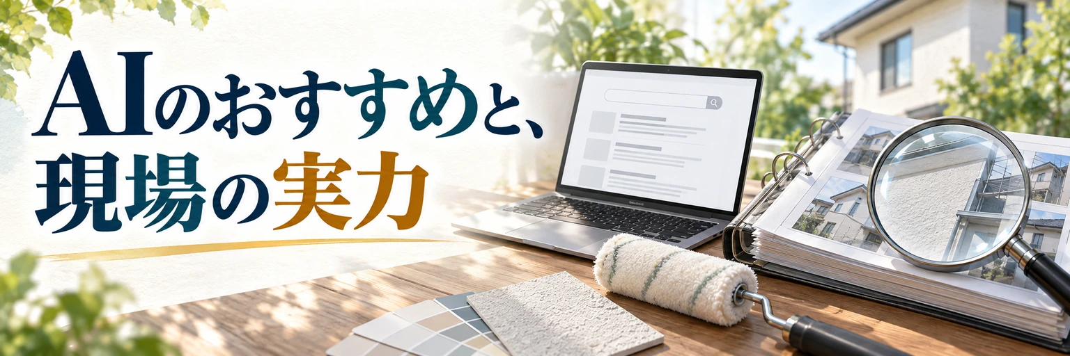 AI検索で表示される情報と現場の実力を比較する説明用イラスト