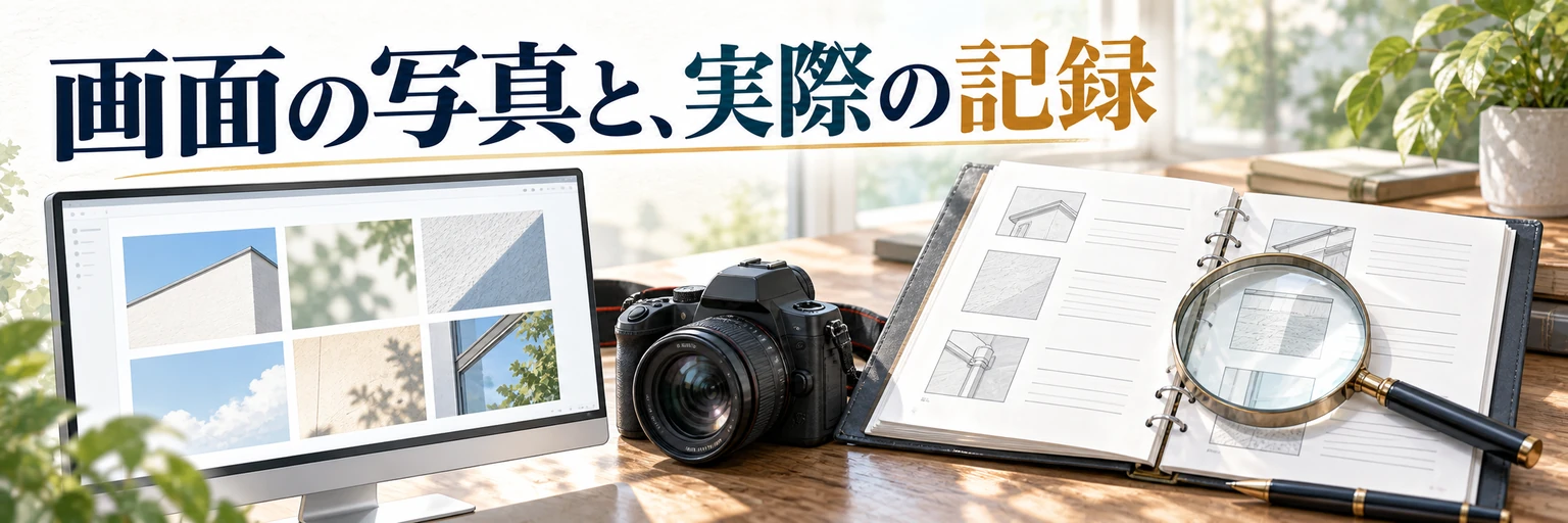画面上の画像と実際の施工記録を照合する説明用イラスト