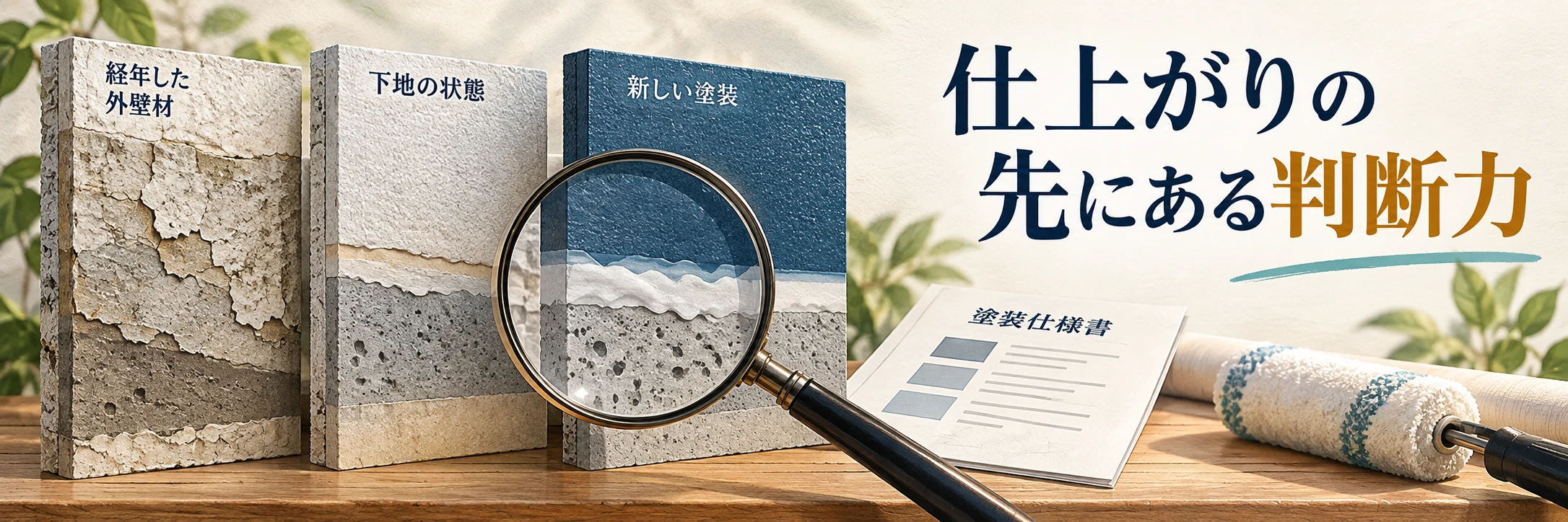 外壁材と下地の状態を確認し、塗装仕様を選ぶ判断のイメージ