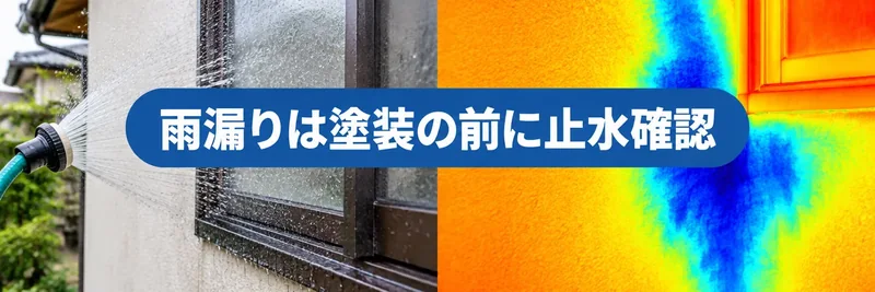 雨漏りがある家では塗装の前に散水と赤外線で止水を確かめる章の案内画像