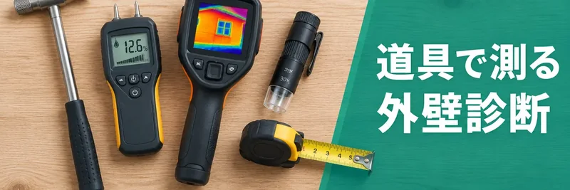 打診棒・含水率計・赤外線カメラ・スコープなど外壁診断で使う道具の章の案内画像