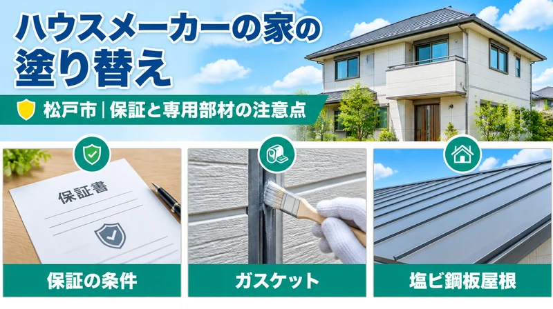 松戸市のハウスメーカーの家の塗り替え｜保証の条件・ガスケット・塩ビ鋼板屋根の注意点