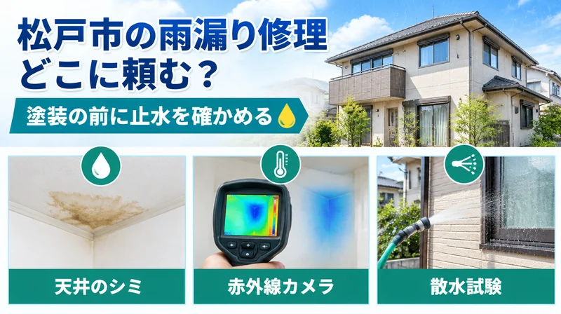 松戸市で雨漏りしたらどこに頼む？天井のシミ・赤外線カメラ・散水試験