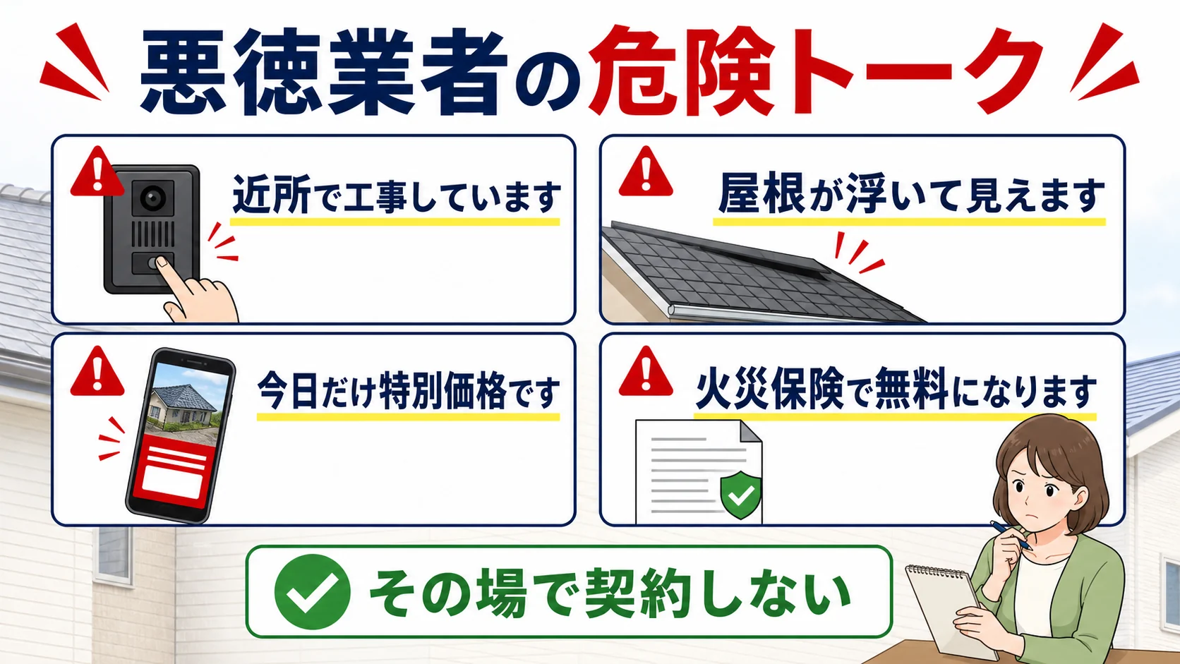 悪徳業者の危険トークを示した図解