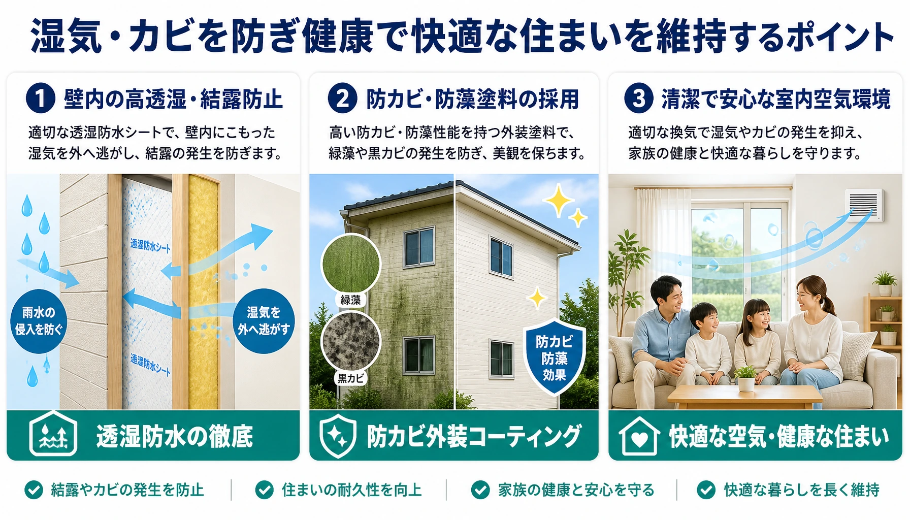 湿気やカビを防ぎ健康で快適な住まいを維持するポイント解説図解