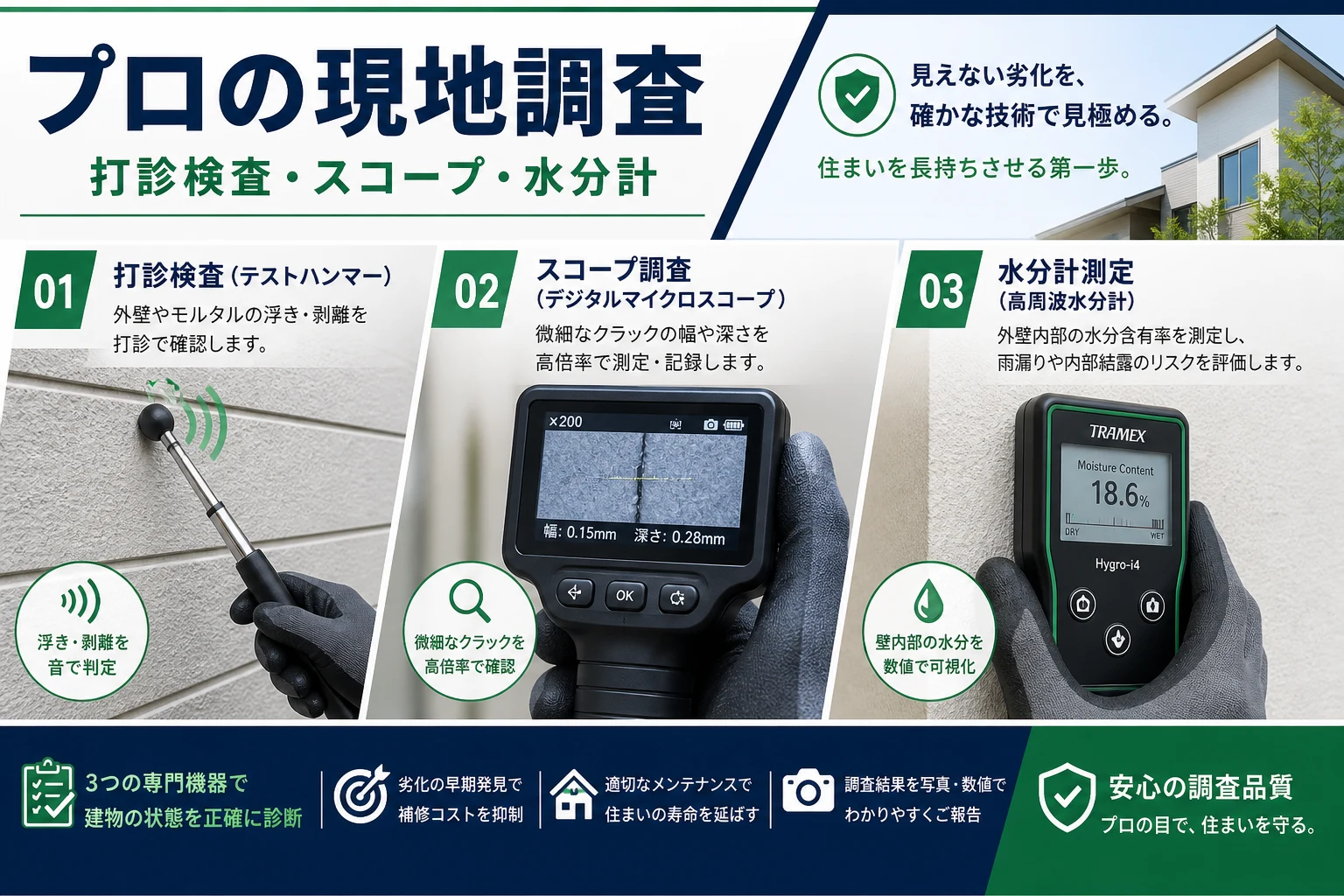 プロの現地調査で確認する診断項目を示す帯画像