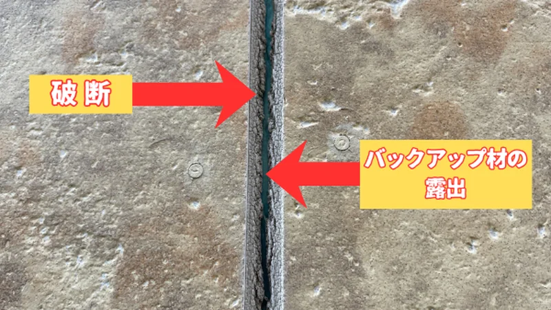 外壁目地シーリングの破断とバックアップ材露出の現場調査写真