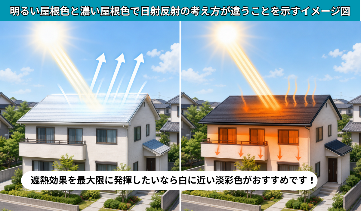 柏市　外壁屋根塗装工事のシャイン　遮熱塗装の色による効果の違いを説明する画像