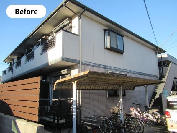 柏市 外壁屋根塗装工事のシャイン　アパートの外壁塗装と屋根カバー工事　ビフォーアフター