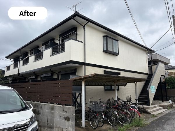 柏市 外壁屋根塗装工事のシャイン　アパートの外壁塗装と屋根カバー工事　ビフォーアフター